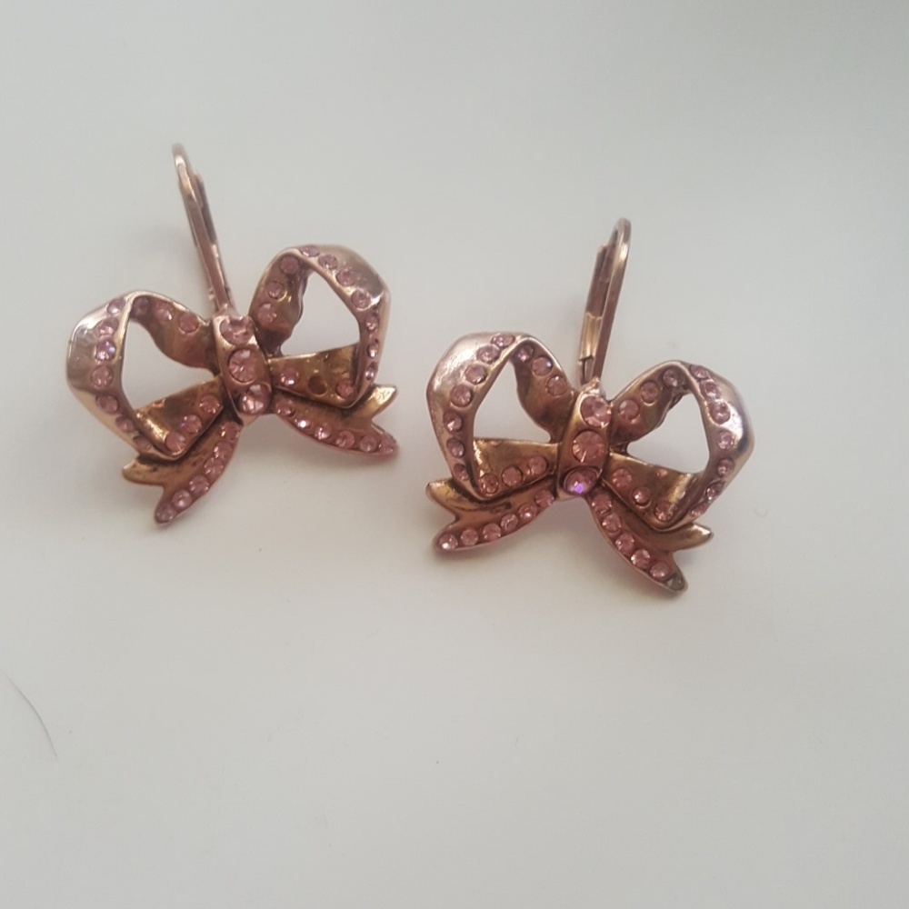 Rose Gold and Pink Betsy Johnson Bow Earrings